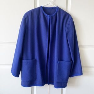 Vintage Jaeger Royal Blue Wool Open Front Coat Jacket Size 12
